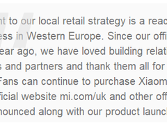开业不到两年，小米英国唯一一家实体店宣布倒闭