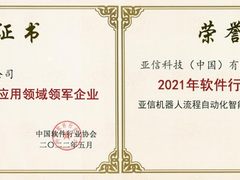 亚信科技荣膺“软件行业应用领域领军企业” AIRPA获典型案例奖